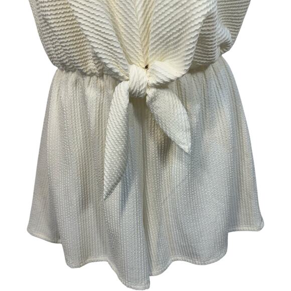 White Textured Ruffle Sleeve Romper Womens M Tie Waist Soft Girl Summer Playsuit - Picture 3 of 11